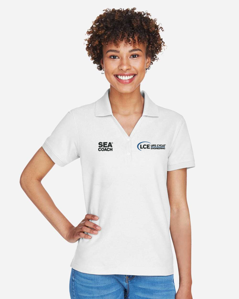 LCE **SEA COACH** D100w Devon & Jones Ladies' Pima Piqué Y-Collar Polo