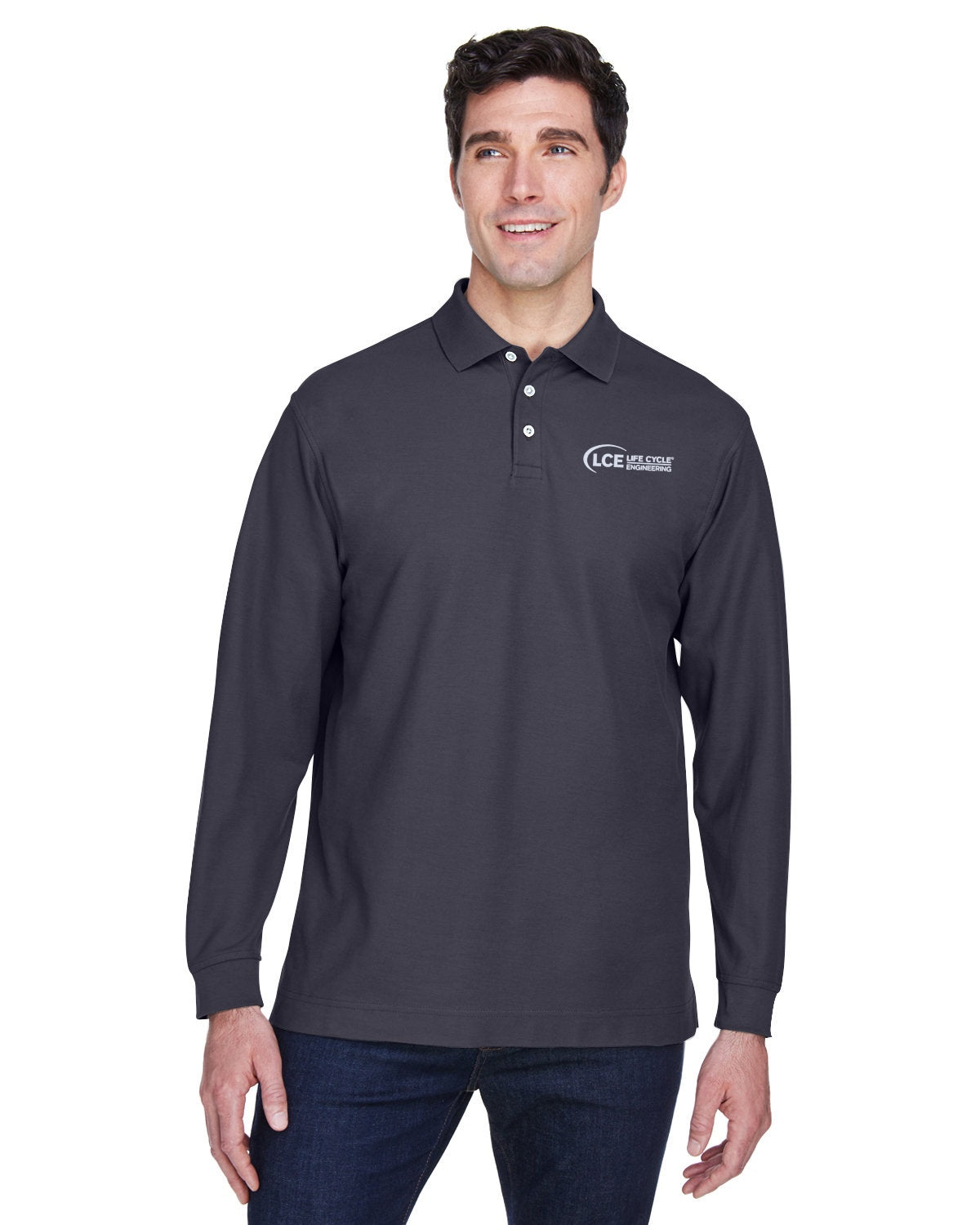 LCE D110 Devon & Jones Men's Pima Piqué Long-Sleeve Polo