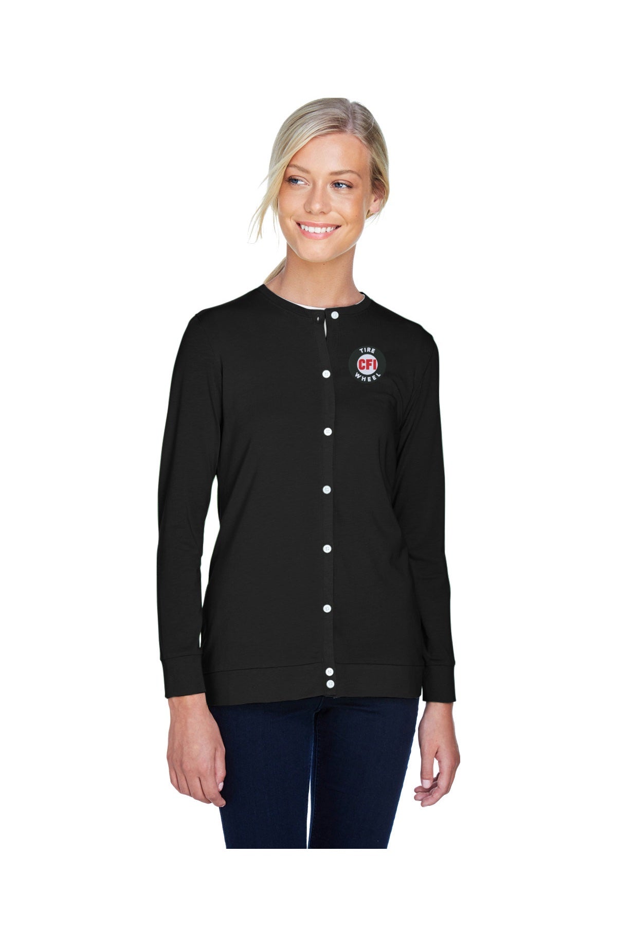 CFI Tire Wheel DP181W Devon & Jones Ladies' Perfect Fit™ Ribbon Cardigan