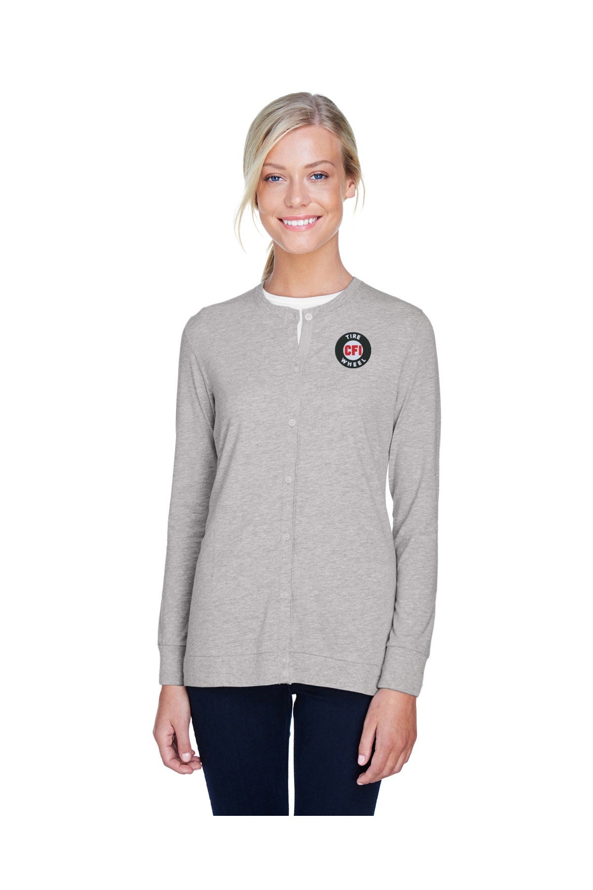 CFI Tire Wheel DP181W Devon & Jones Ladies' Perfect Fit™ Ribbon Cardigan