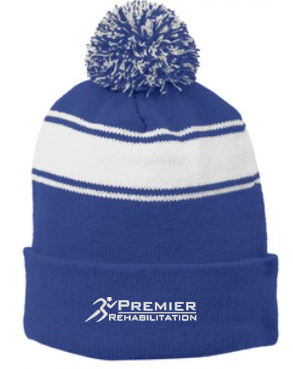 Premier Rehab STC28 Sport-Tek® Stripe Pom Pom Beanie