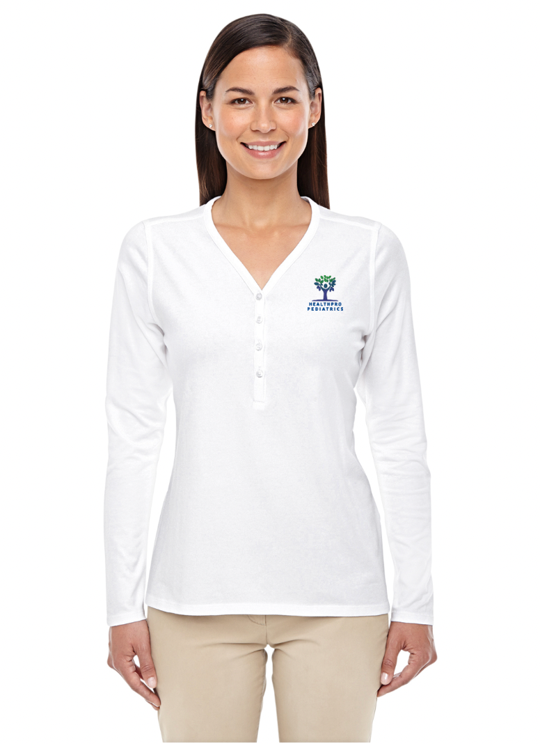 Healthpro Pediatrics DP186W Devon & Jones Ladies' Perfect Fit™ Y-Placket Convertible Sleeve Knit Top