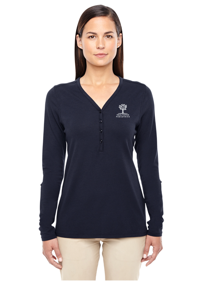 Healthpro Pediatrics DP186W Devon & Jones Ladies' Perfect Fit™ Y-Placket Convertible Sleeve Knit Top