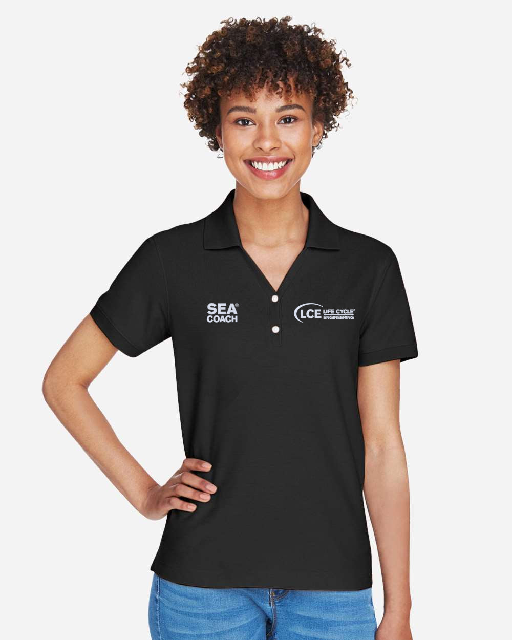 LCE **SEA COACH** D100w Devon & Jones Ladies' Pima Piqué Y-Collar Polo