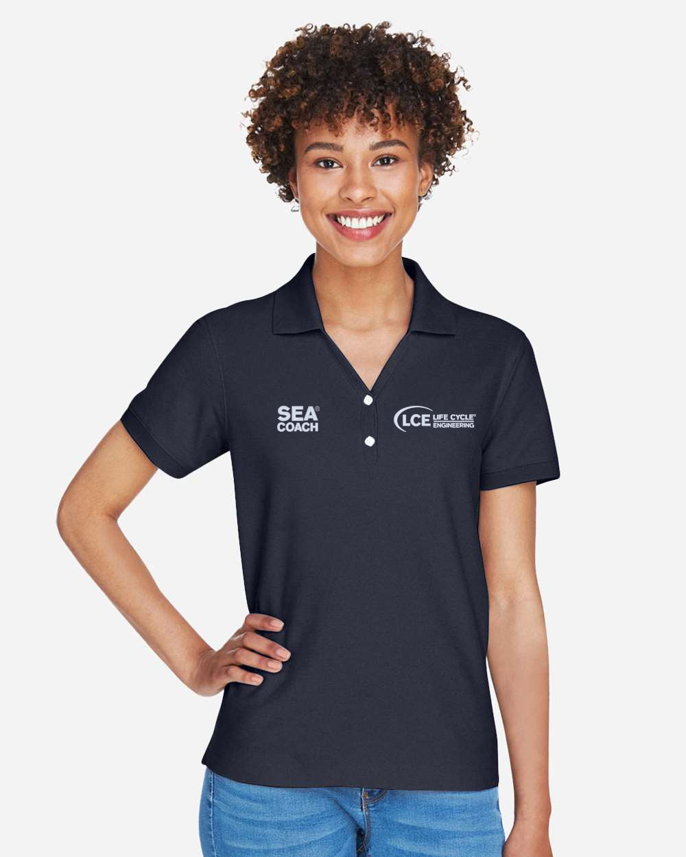 LCE **SEA COACH** D100w Devon & Jones Ladies' Pima Piqué Y-Collar Polo