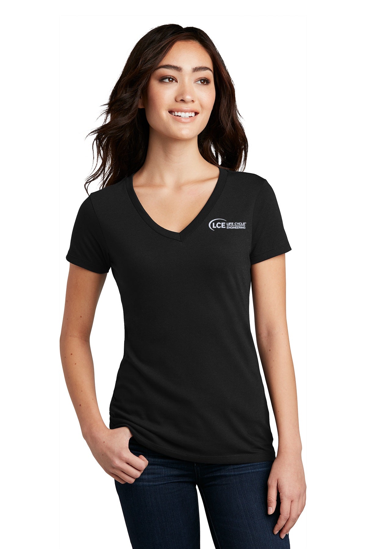 LCE DM1190L District® Women’s Perfect Blend® CVC V-Neck Tee