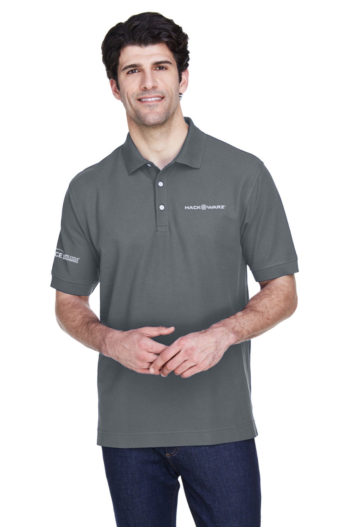 LCE **HACK WARZ** D100 Devon & Jones Men's Pima Piqué Short-Sleeve Polo