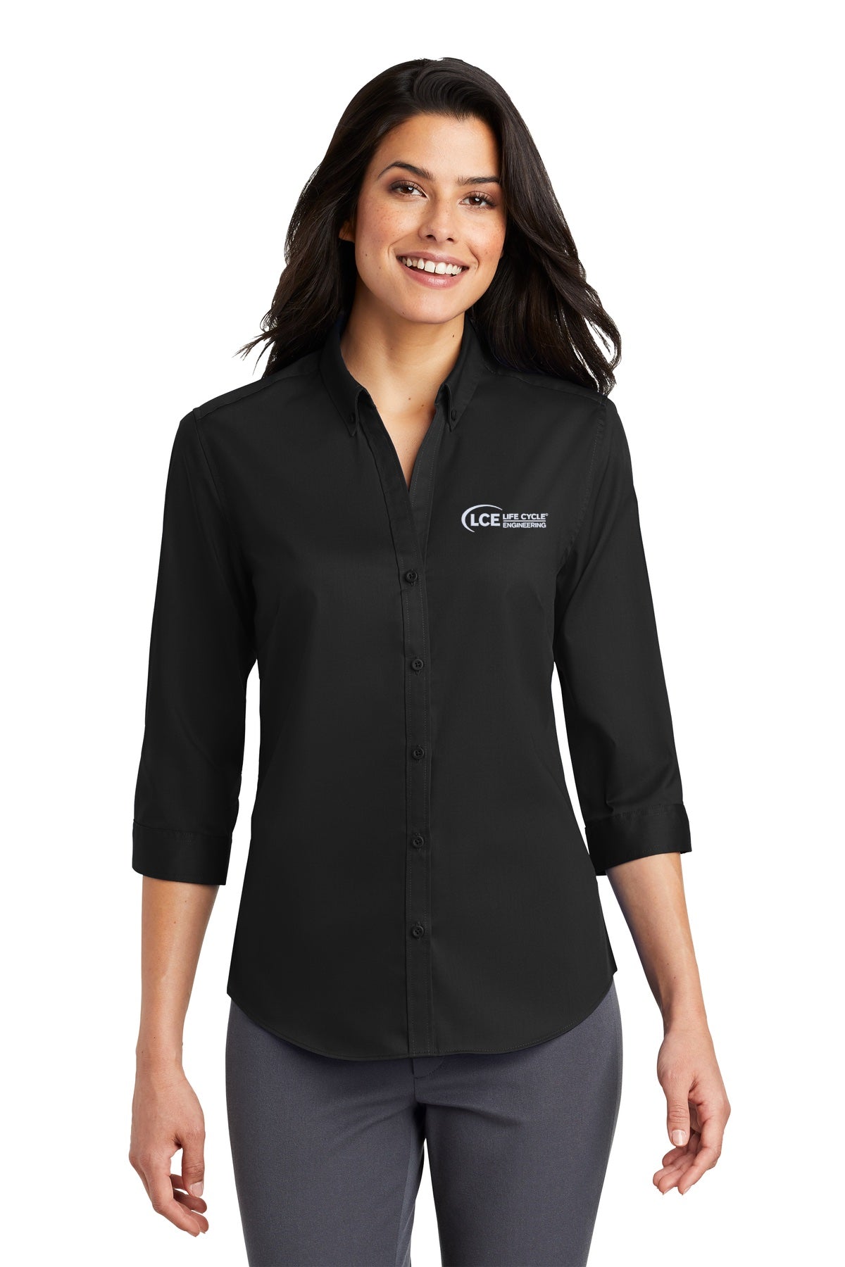 LCE L665 Port Authority® Ladies 3/4-Sleeve SuperPro™ Twill Shirt