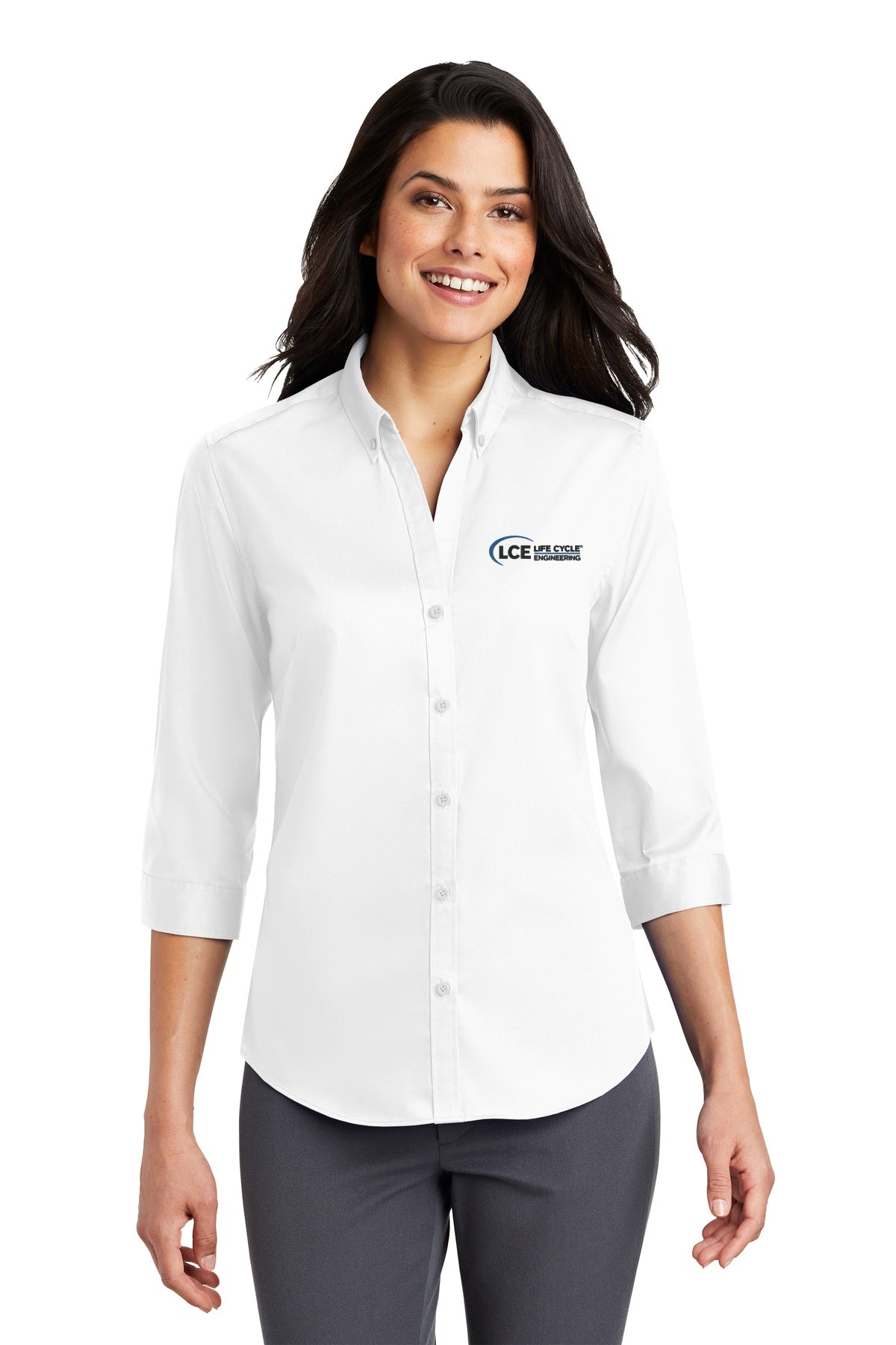 LCE L665 Port Authority® Ladies 3/4-Sleeve SuperPro™ Twill Shirt