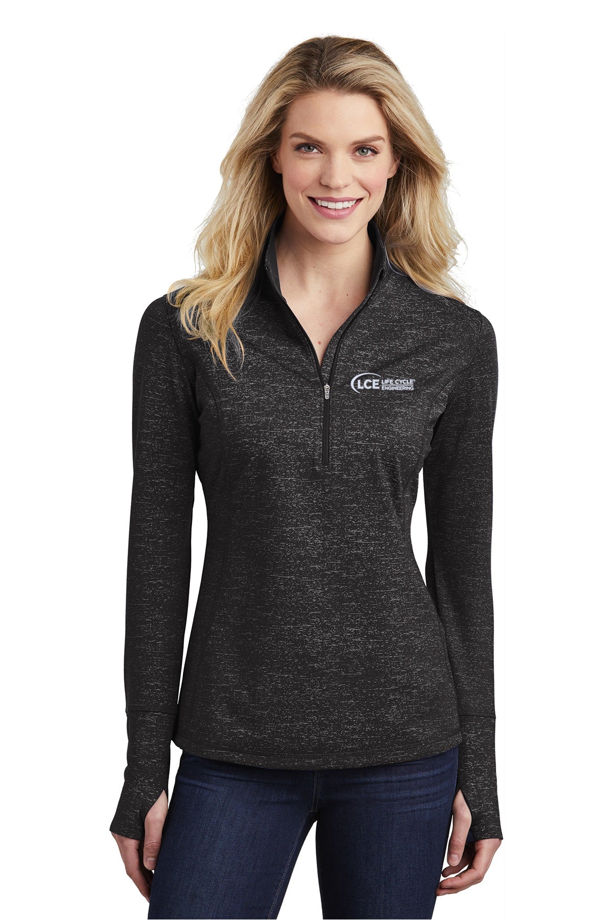 LCE LST855 Sport-Tek ® Women's Sport-Wick ® Stretch Reflective Heather 1/2-Zip Pullover