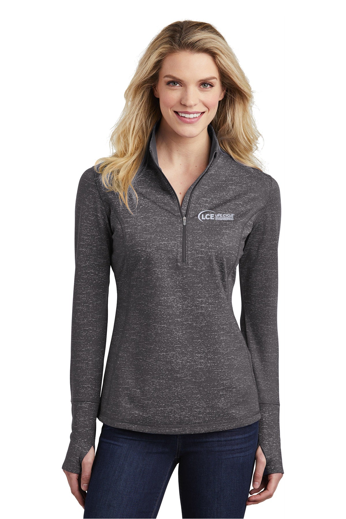 LCE LST855 Sport-Tek ® Women's Sport-Wick ® Stretch Reflective Heather 1/2-Zip Pullover