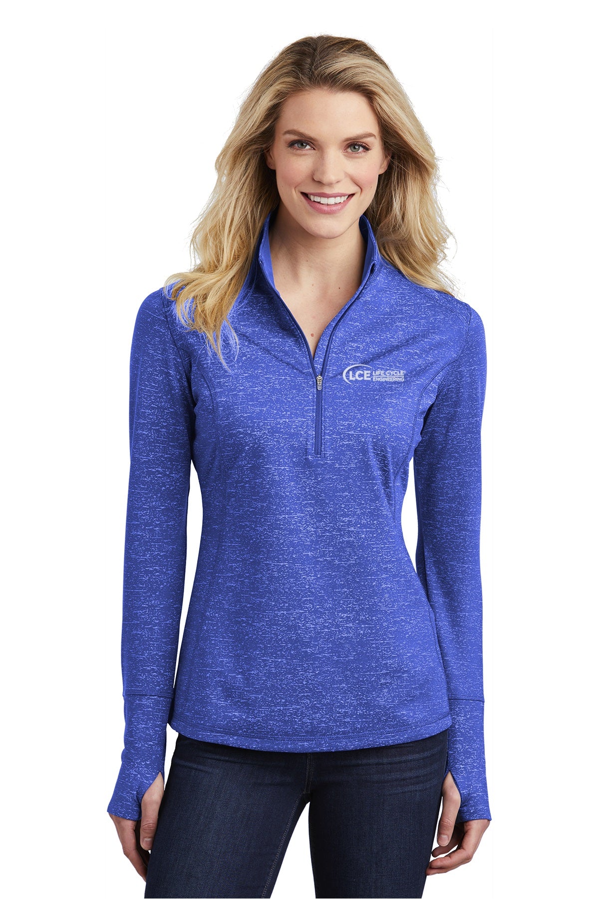 LCE LST855 Sport-Tek ® Women's Sport-Wick ® Stretch Reflective Heather 1/2-Zip Pullover