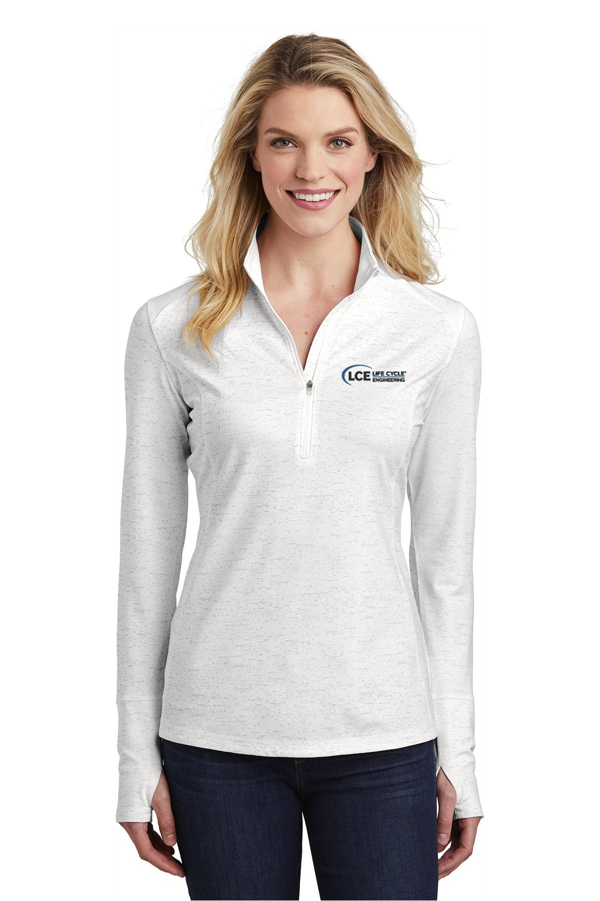 LCE LST855 Sport-Tek ® Women's Sport-Wick ® Stretch Reflective Heather 1/2-Zip Pullover