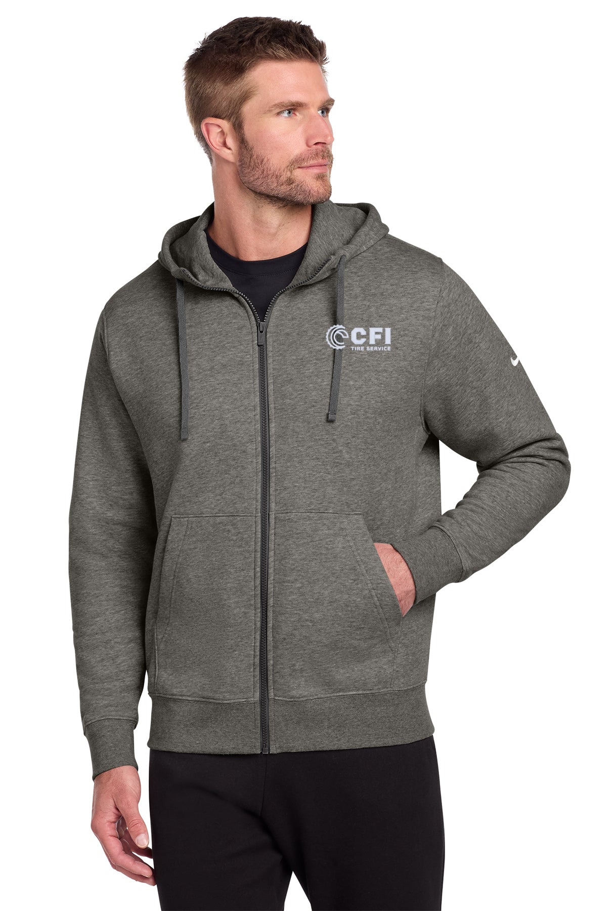 CFI Tire Service NKDR1513 Nike Club Fleece Sleeve Swoosh Full-Zip Hoodie