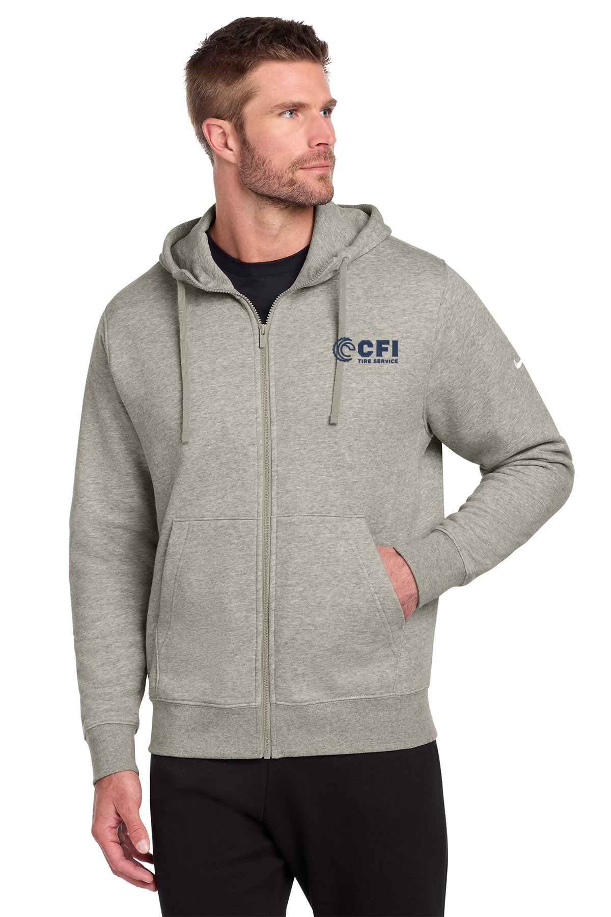 CFI Tire Service NKDR1513 Nike Club Fleece Sleeve Swoosh Full-Zip Hoodie