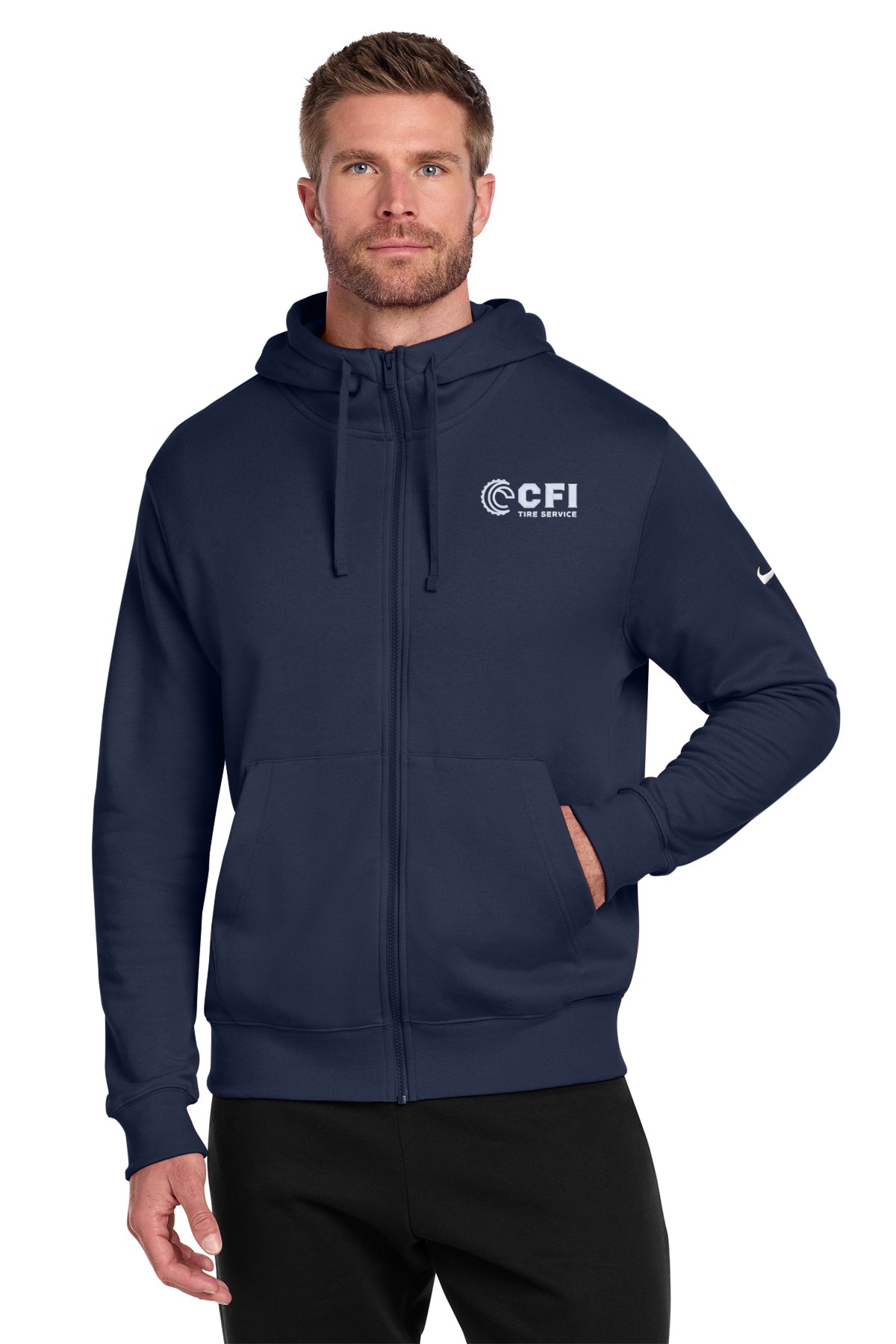 CFI Tire Service NKDR1513 Nike Club Fleece Sleeve Swoosh Full-Zip Hoodie