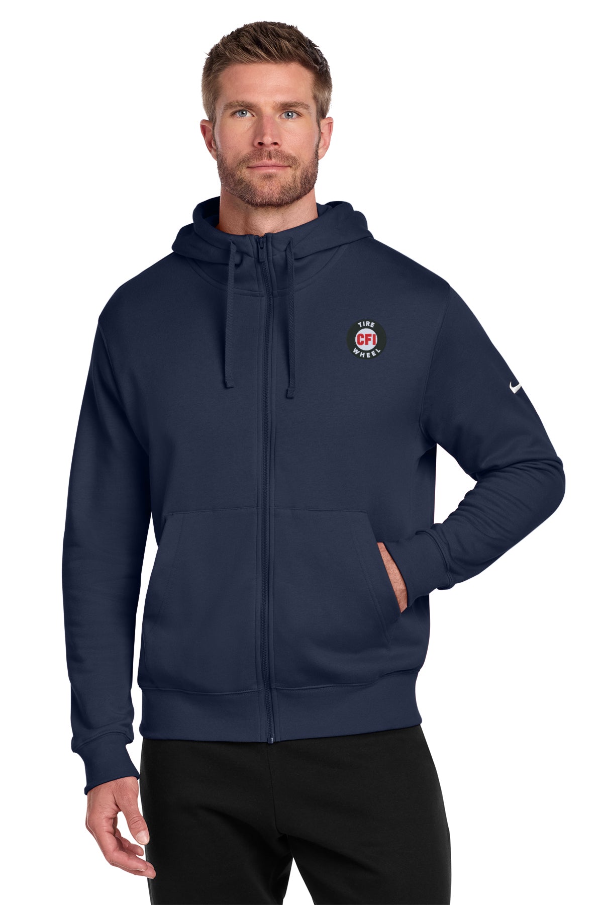 CFI Tire Wheel NKDR1513 Nike Club Fleece Sleeve Swoosh Full-Zip Hoodie