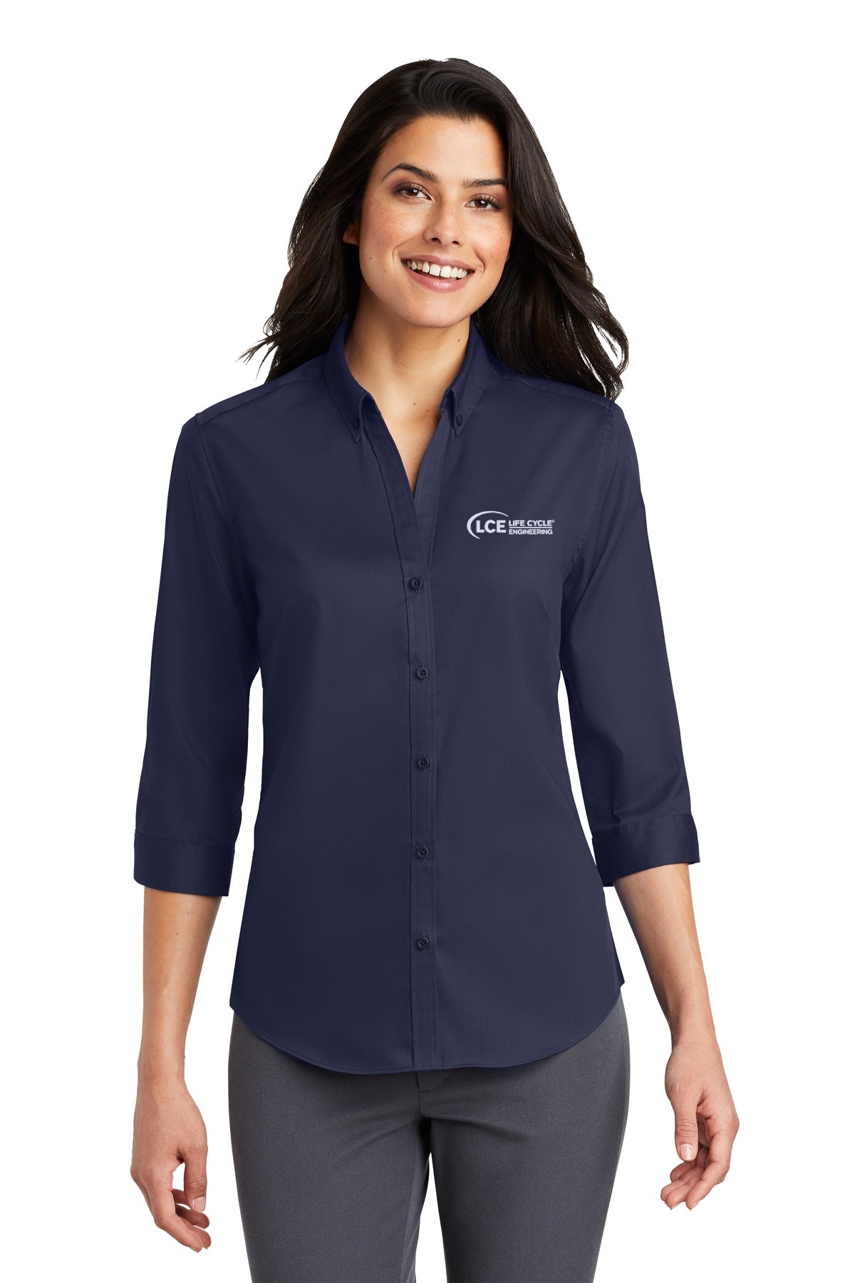 LCE L665 Port Authority® Ladies 3/4-Sleeve SuperPro™ Twill Shirt